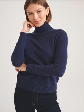 NAADAM Navy Cashmere Turtleneck Sweater NWT